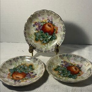 Floral Fruit Pattern salad plates Set of 3 Vintage Made in Japan